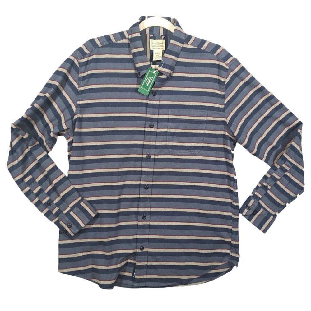 LL Bean Comfort Stretch Flannel Button Shirt Mens Medium Stripe Traditional Fit
